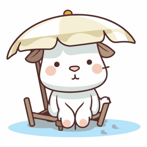 Cute sheep sitting on the beach with umbrella cartoon vector ill