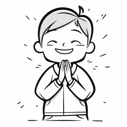 Illustration of a happy boy praying with his hands clasped toget