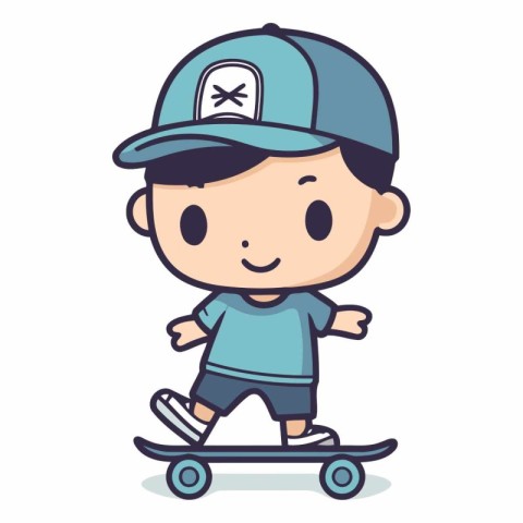 Boy riding skateboard vector illustration. Cute cartoon boy char