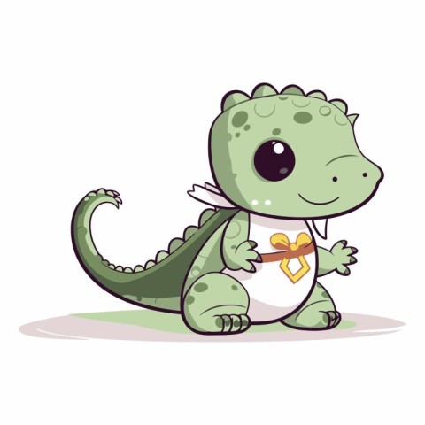 Cute baby crocodile with a bow on its neck.