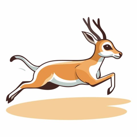 Running antelope isolated on white background. Cartoon style.