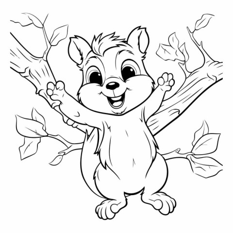 Black and White Cartoon Illustration of Cute Squirrel Animal Cha