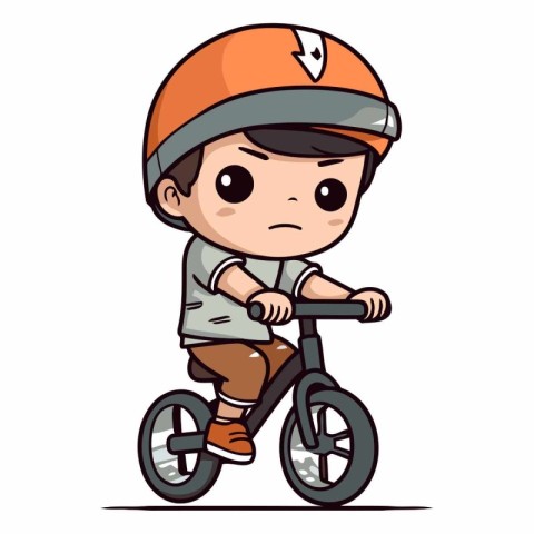 Cute little boy in helmet riding a bicycle.