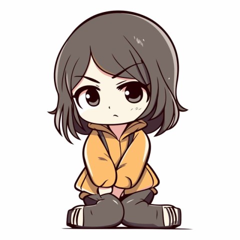 Illustration of a Cute Cartoon Girl with Brown Jacket on White B