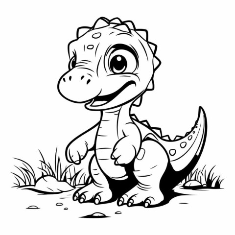 Cute Dinosaur - Black and White Cartoon Illustration for Colorin