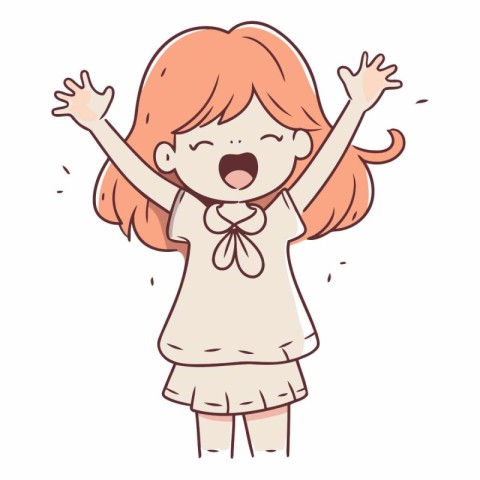 Illustration of a Cute Girl Celebrating with Arms Raised