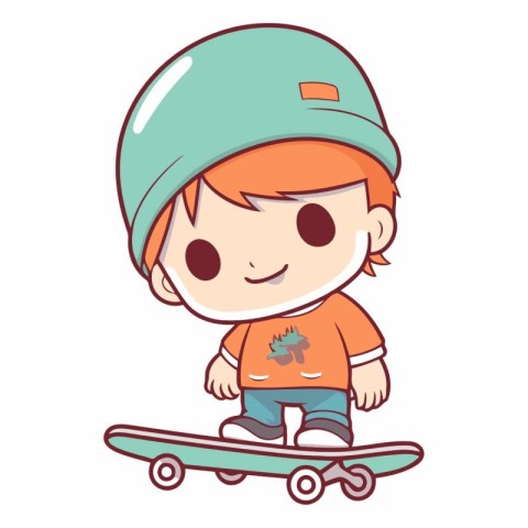 Boy riding skateboard. Cute cartoon character.