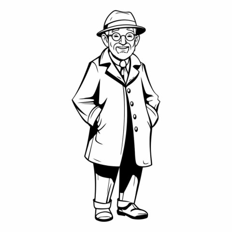 Elderly man in a coat and hat.