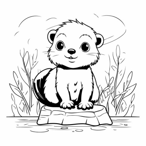 Cute otter sitting on the rock for coloring book.