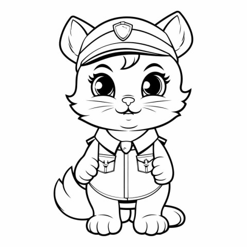 Black and White Cartoon Illustration of Cute Cat Animal Characte