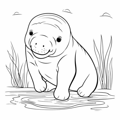 Coloring book for children - hippopotamus sitting on the ground