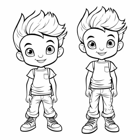 Cute cartoon boys in casual clothes for coloring book.