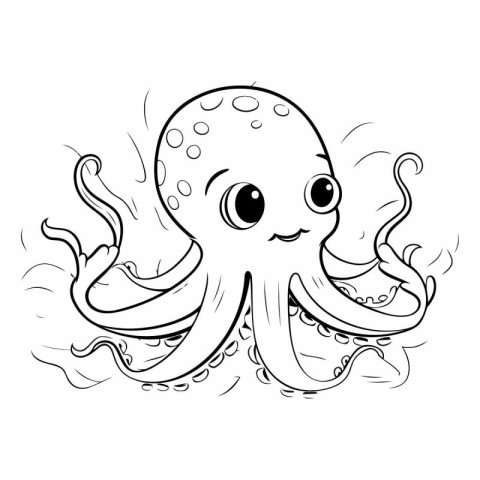 cute octopus. Black and white vector illustration.