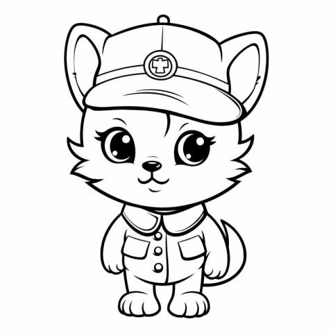 Black and White Cartoon Illustration of Cute Cat Animal Characte