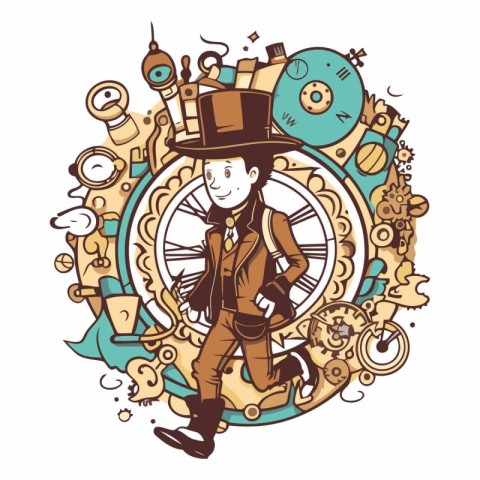 Vector illustration of a boy in a hat and a top hat.