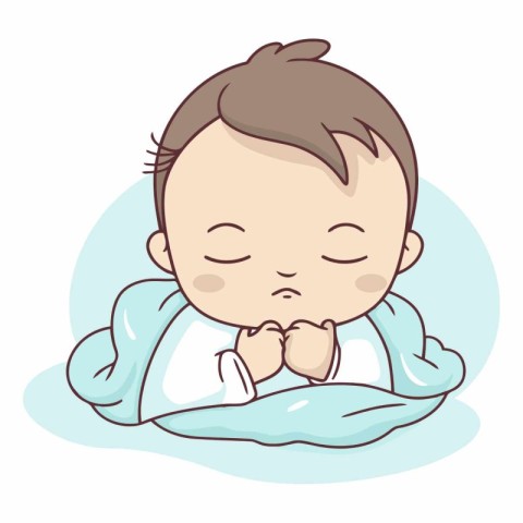 Cute little baby boy sleeping in cartoon style.