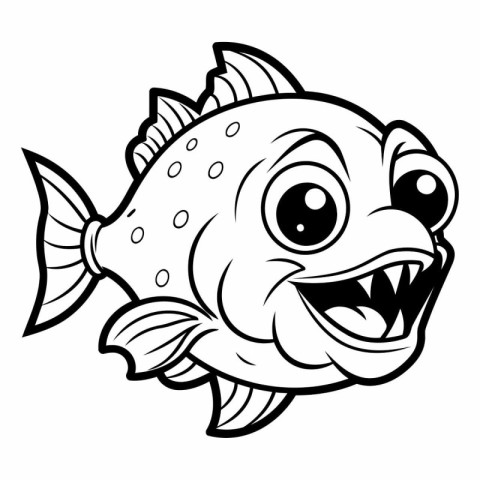 Black and White Cartoon Illustration of Funny Fish Character for