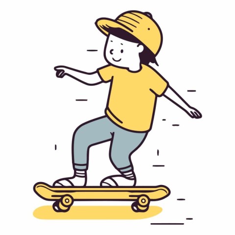 Vector illustration of a boy riding a skateboard on a white back