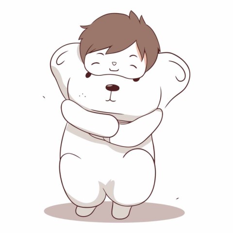 Illustration of a little boy hugging a big teddy bear.