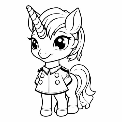 Black and White Cartoon Illustration of Cute Unicorn Fantasy Cha