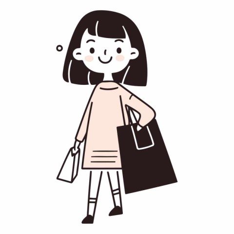 Illustration of a girl carrying shopping bags on a white backgro