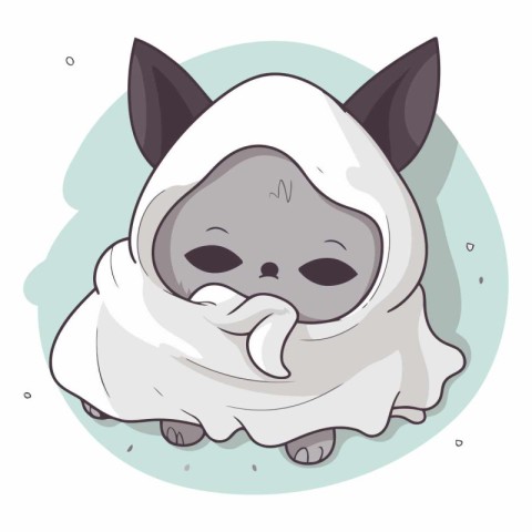 Illustration of a Cute Cat Wrapped in a Blanket