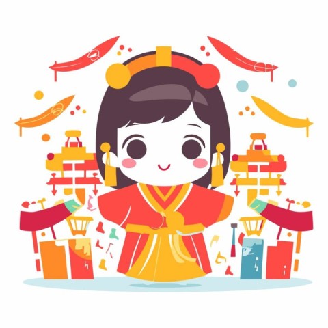 Chinese New Year. Cute little girl in traditional costume.