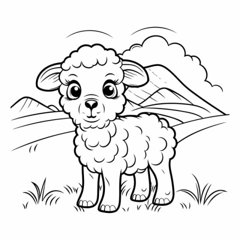 Black and White Cartoon Illustration of Cute Sheep Animal for Co