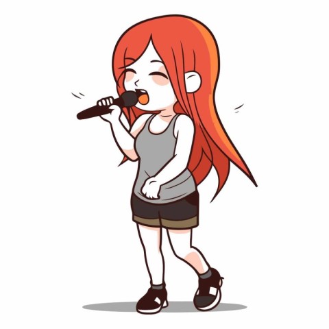 Illustration of a cute redhead girl singing into a microphone.