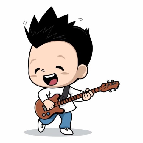 Boy Playing Guitar - Cute Cartoon Vector IllustrationÃ¯Â»Â