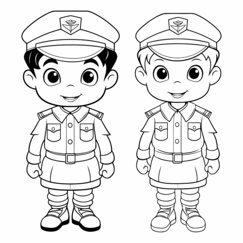 Coloring Page Outline Of a Little Boy and Girl Policeman