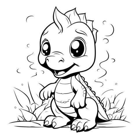 Black and White Cartoon Illustration of Cute Baby Dinosaur Anima