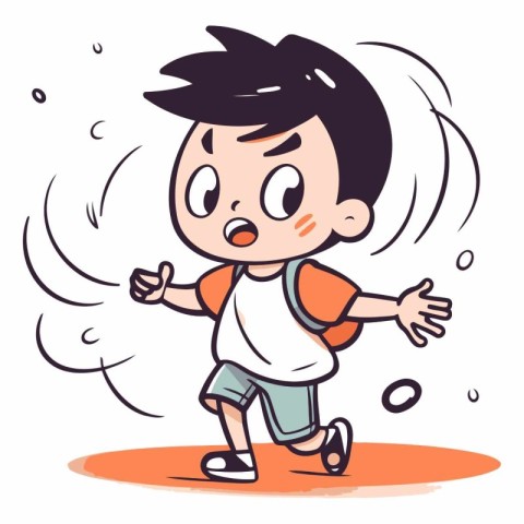 Cute little boy running in cartoon comic style.