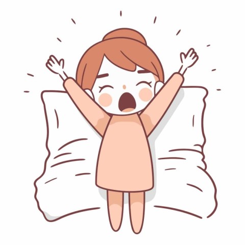 Illustration of a woman waking up in the morning with a pillow