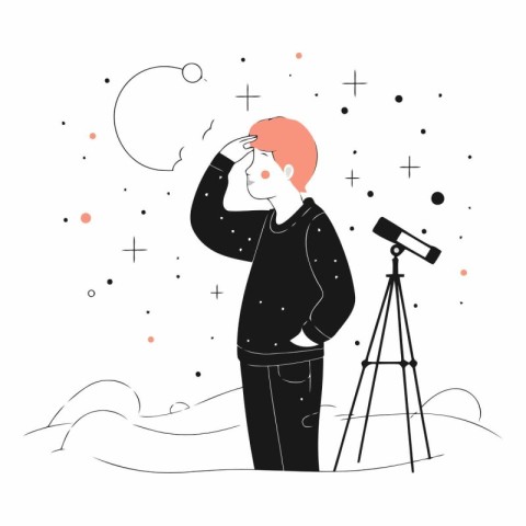 Vector illustration of a man looking through telescope in the st