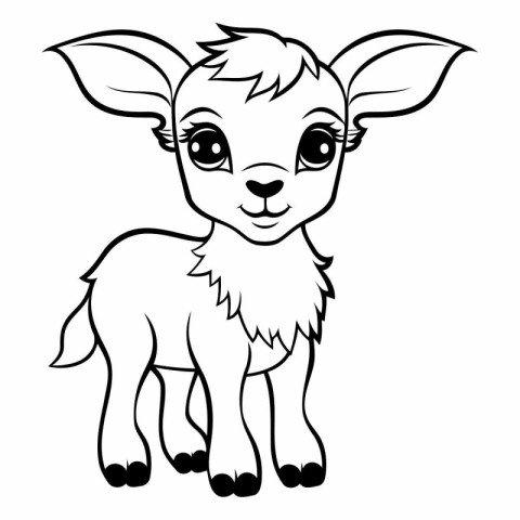 Black and White Cartoon Illustration of Cute Goat Animal for Col