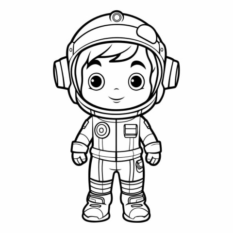 Cute cartoon astronaut in space suit for coloring book.