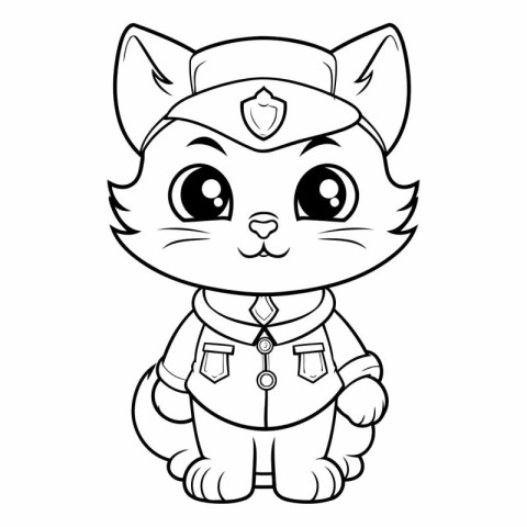 Black and White Cartoon Illustration of Cute Little Cat Sailor C