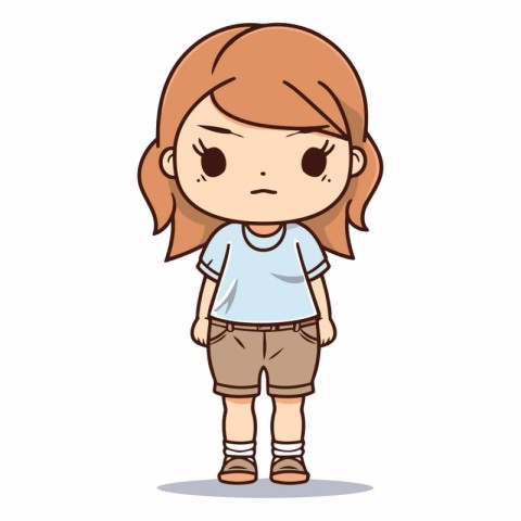 Angry little girl in casual clothes. Vector cartoon character il