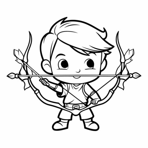 Cupid - Black and White Cartoon Illustration of Cute Little Cupi