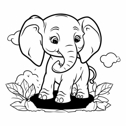 Black and White Cartoon Illustration of Cute Elephant Animal Cha