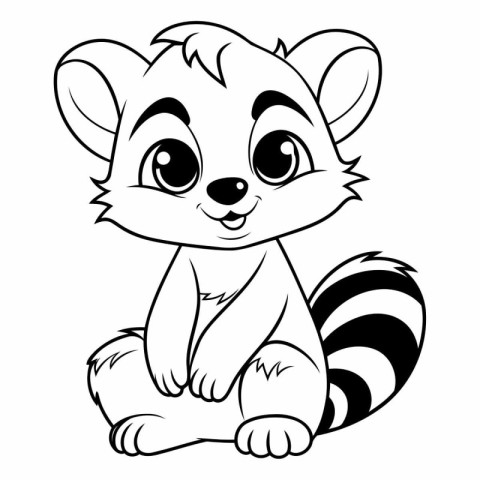 Cute raccoon - Black and White Cartoon Illustration. Vector