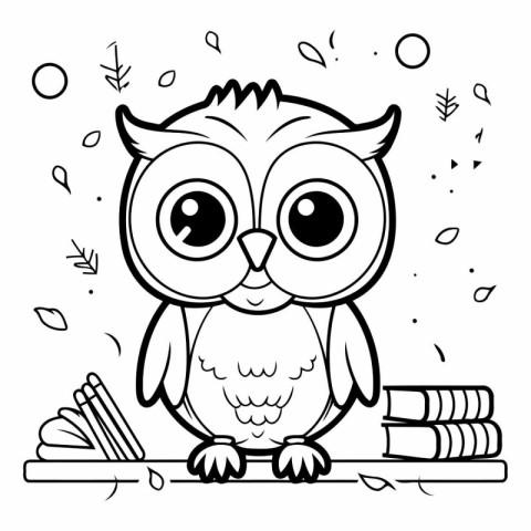 Coloring book for children: owl with books.