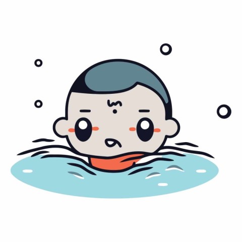 Cartoon boy swimming in the water in a flat style.