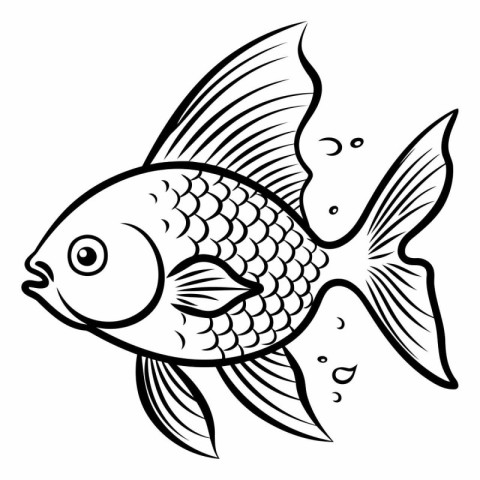 Black and White Cartoon Illustration of a Cute Fish for Coloring