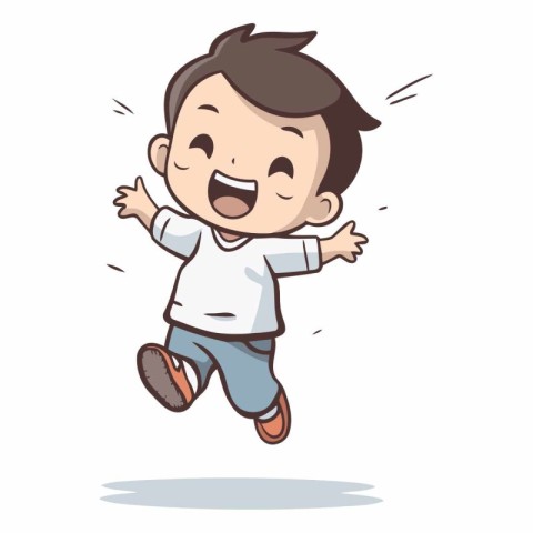 Happy little boy jumping and running cartoon vector illustration