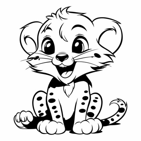 Black and White Cartoon Illustration of Cheetah Animal Character