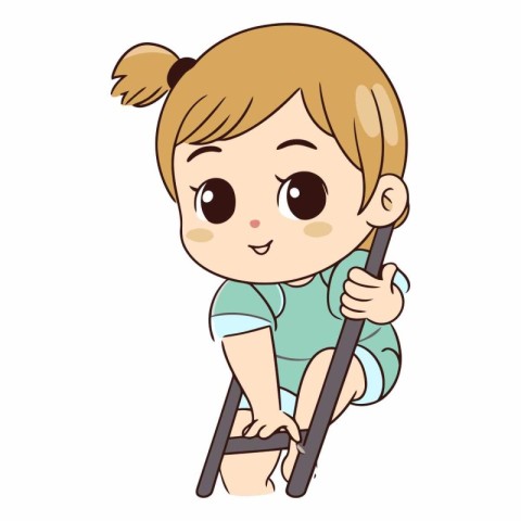 cute little girl using crutches cartoon vector illustration grap