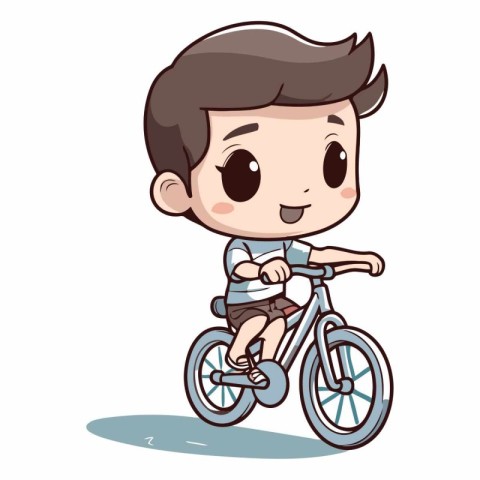 Boy riding bicycle cartoon vector illustration. Cute boy riding