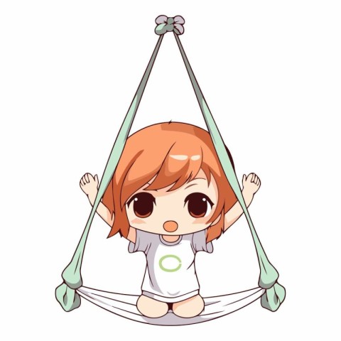 Cute little girl in a hammock. Cartoon vector illustration.